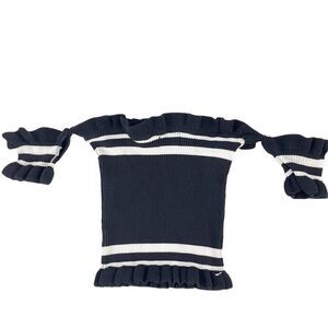 Seek the Label Ruffle Smocked Bandage Top XS strip poured black & white